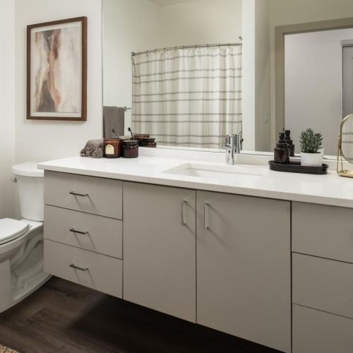 Find your perfect fit at Norden Range a bathroom with a large mirror