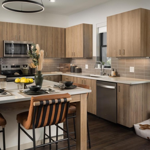 Spacious kitchens with thoughtful details a dog lying in a kitchen